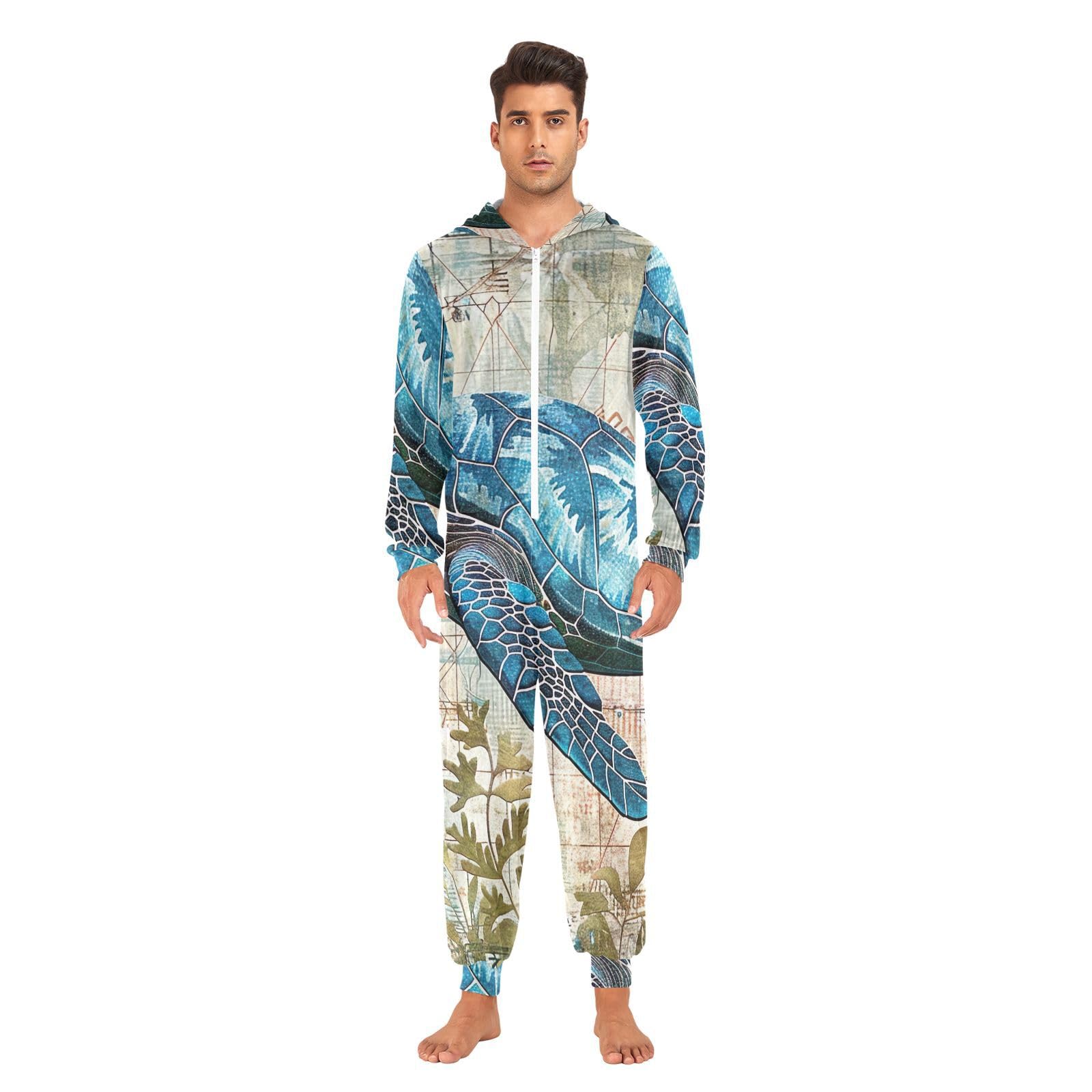 GAIREG Vintage niebieski żółw męski damski Onesie, pluszowa męska damska piżama bożonarodzeniowa