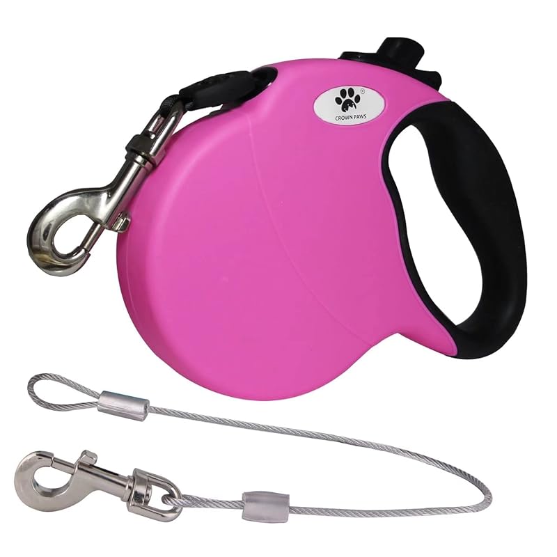 Guia retrátil para cães de porte Grande com cabo antimos בעidas CROWN PAWS Rosa 4,88 m