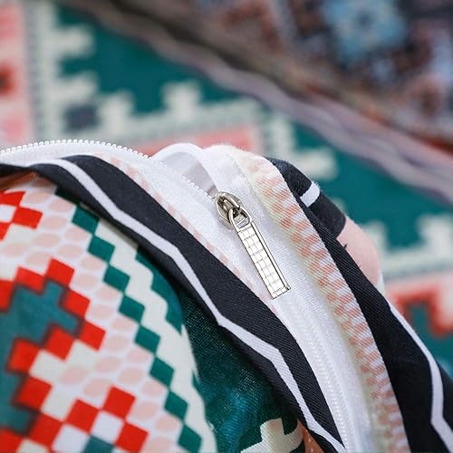 Miniatura 4 de Omelas Juego de funda de edredón bohemia para niños, tamaño individual, para niños y niñas, diseño bohemio chic, tribal, verde, blanco, rojo, a