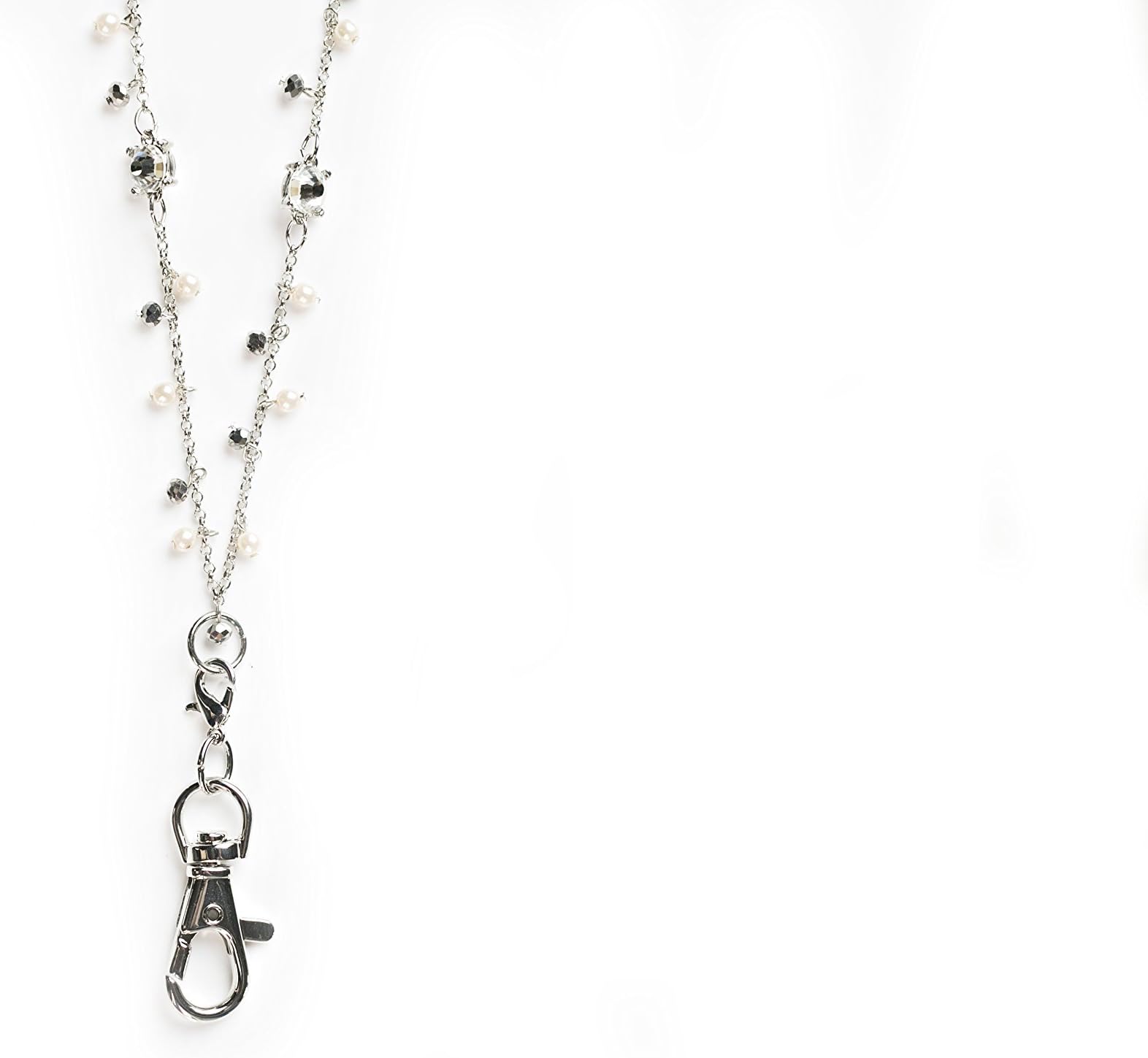 Susanne Pearlized Crystal Dangle Lanyard Necklace (Silver)