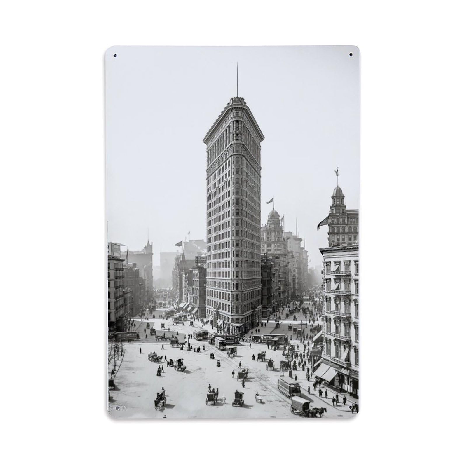 Vintage Photography Wee Blue Coo Flat Iron Building Ny 1903 Metal Tin Sign Plaque Wall Decor for Cafe, Club Bar, Office, Home Garden Metal Poster 8x12Inch