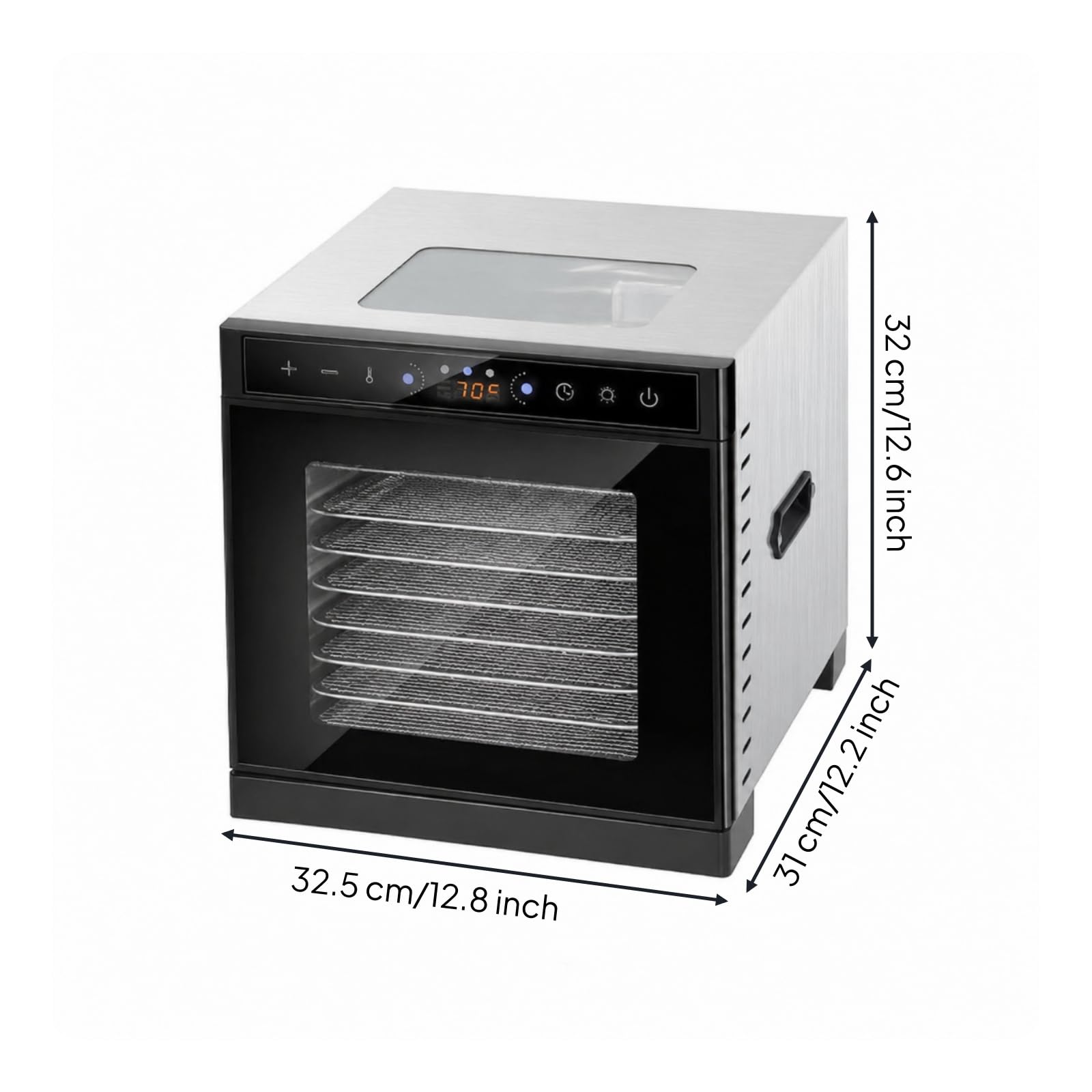 Essiccatore Cibo 400W Luce Interna Disidratatore Alimentare Timer Programmabile Elettrodomestico da Cucina, 8 Strati Con Finestra, Touch, Doppio Strato