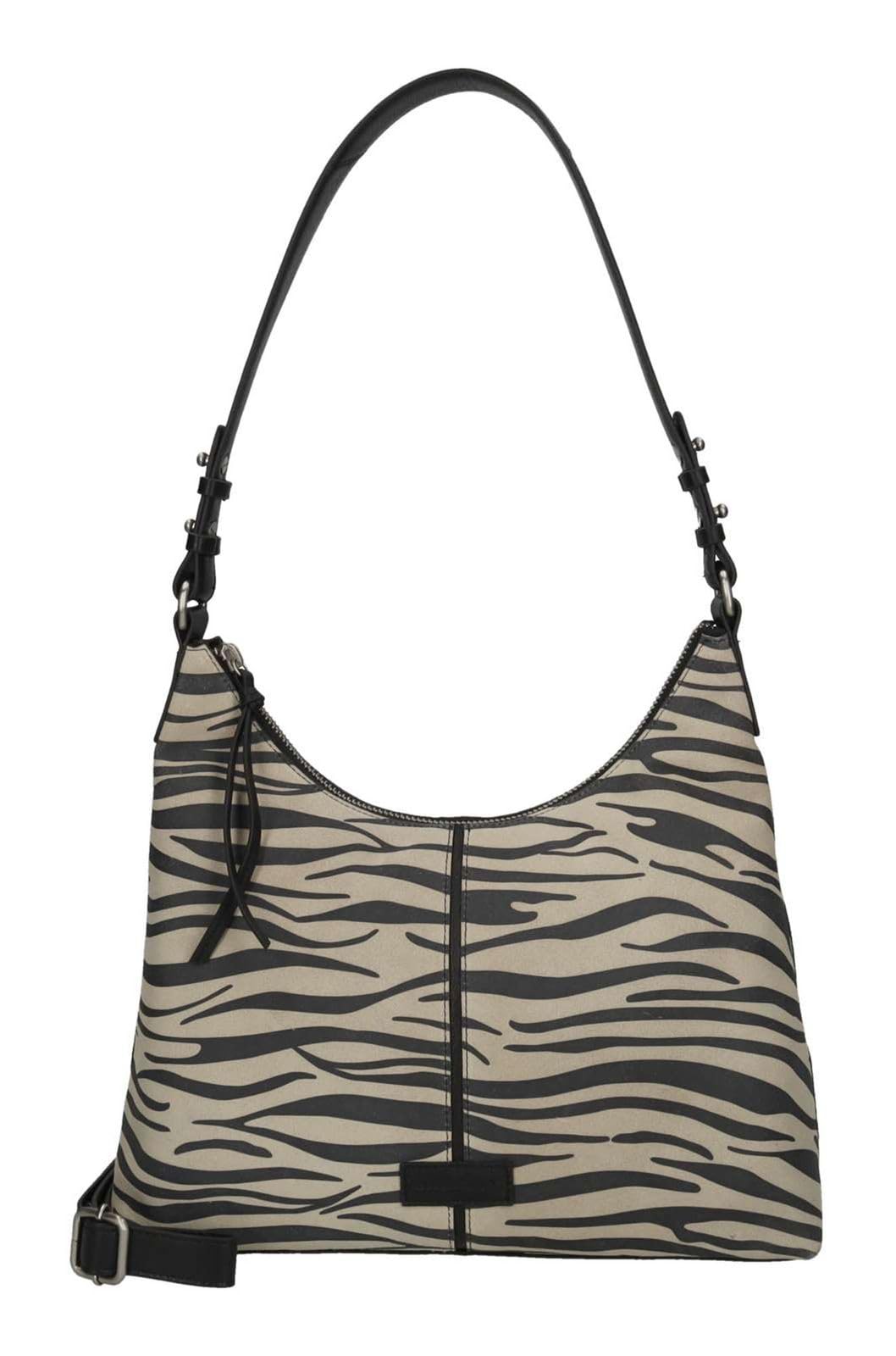 Burkely Pelle borsa a tracolla Animo Hobo Bag Zebra nero avorio