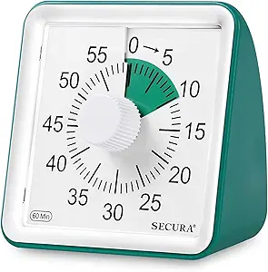 Secura 60-Minute Visual Timer, Classroom Timer, Countdown Timer for Kids and Adults, Time Management Tool for Teaching (Dark Green & Dark Green)