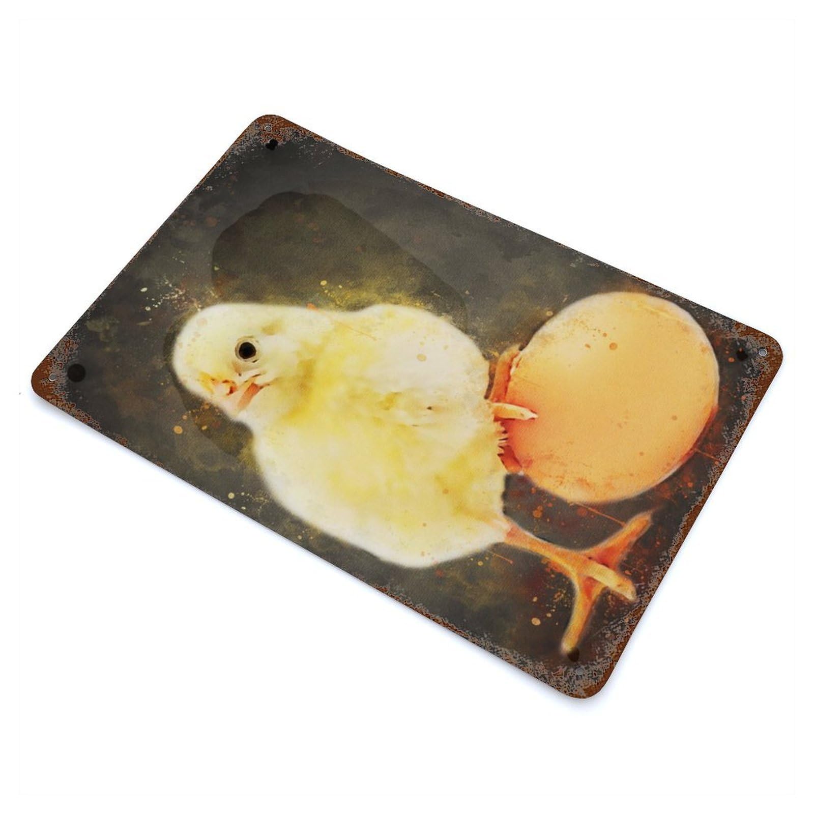 Cute Child Chicken Rust Effect Tin Sign 11.8"x7.9", Ideal for Farmhouse, Kitchen And Entryway Decor