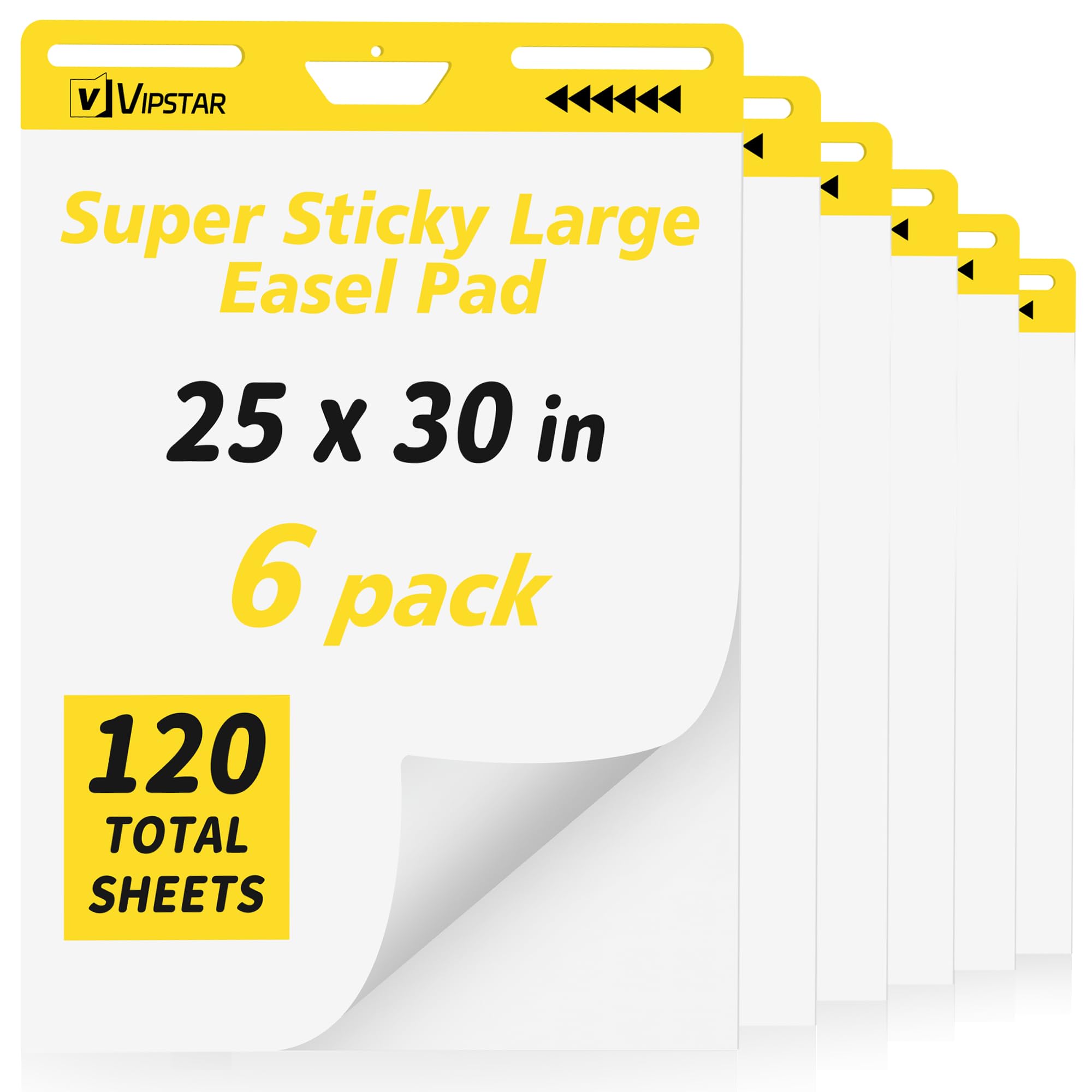 (6 Pads) Sticky Easel Pad 25 in x 30 in Post, Large Self Stick Flip Chart Premium Paper for Teachers, Mount to Most Surfaces and Bleedproof, Super Sticking Power