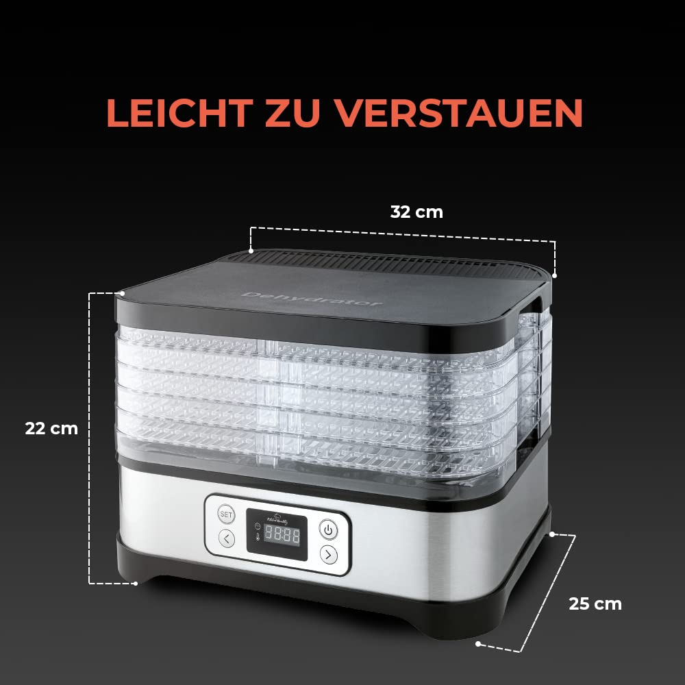 Kitchen Quality suszarka do owoców z 5 wkładanymi półkami, z timerem, zabezpieczeniem przed przegrzaniem i mocą 260 W, suszarka do ziół