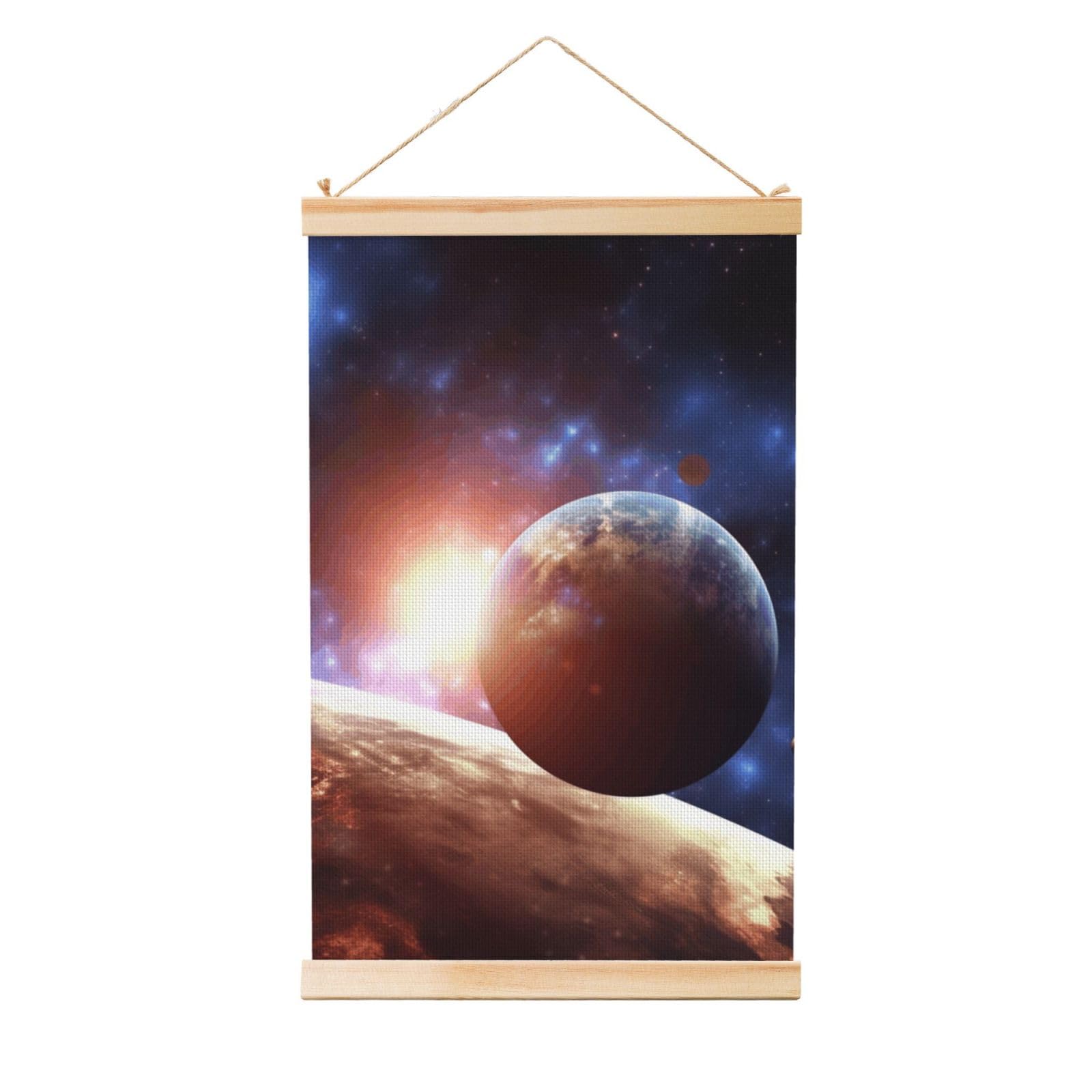Planets in space background Posters Wooden Shaft Hanging Poster Canvas Prints Scroll Wall Art Painting Vintage Wall Banner Modern Artwork Decor for Home Decor Ready to Hang 12"x18"