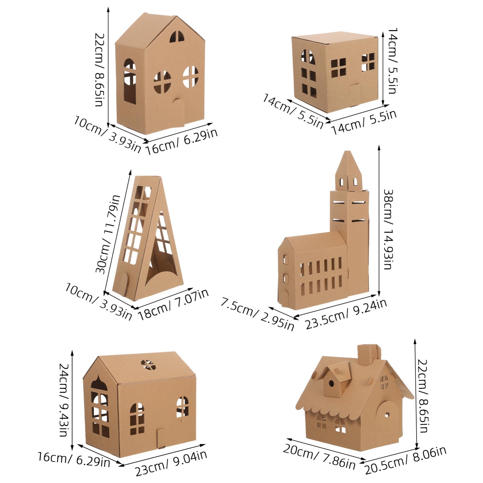 DIYEAH 6pezzi Casetta Di Cartone in Miniatura Per Ragazzo Ragazza Kit Di Costruzione Di Case Di Cartone Fai Da Te Da Colorare Edifici in Miniatura Piccola Casa Giocattolo Per Lavoretti