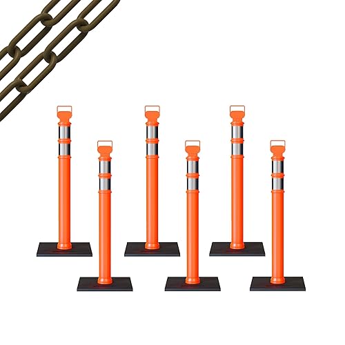 Miniatura 9 de CCW 6-Pack 45" Delineador Post Kit Kit de 3.0in collares reflectantes, base de goma de 10 lb (6 postes azules con cadena blanca de 50 pies)