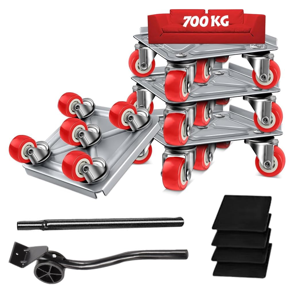 5-Wheel Furniture Lifter Mover Set, 600kg Heavy Duty Furniture Move Roller Tools with Anti-Slip for Sofa, Wardrobes, Washing Machines, Fridge Adjustable Height-image-4