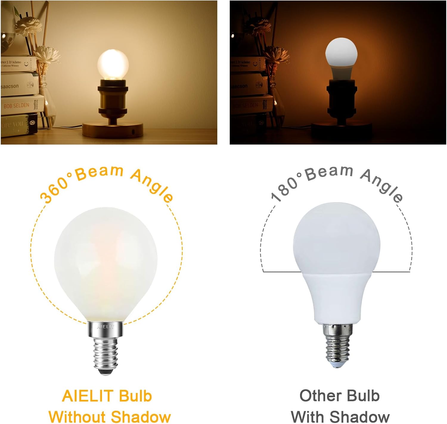 Frosted E12 LED Light Bulbs 25-Watt Equivalent, Warm White 2700K, 2W G15/G50 Globe LED Bulb for Beside Lamp Ceiling Fan Pendant Lights Chandelier Fixture, 200 lm, 8 Pack