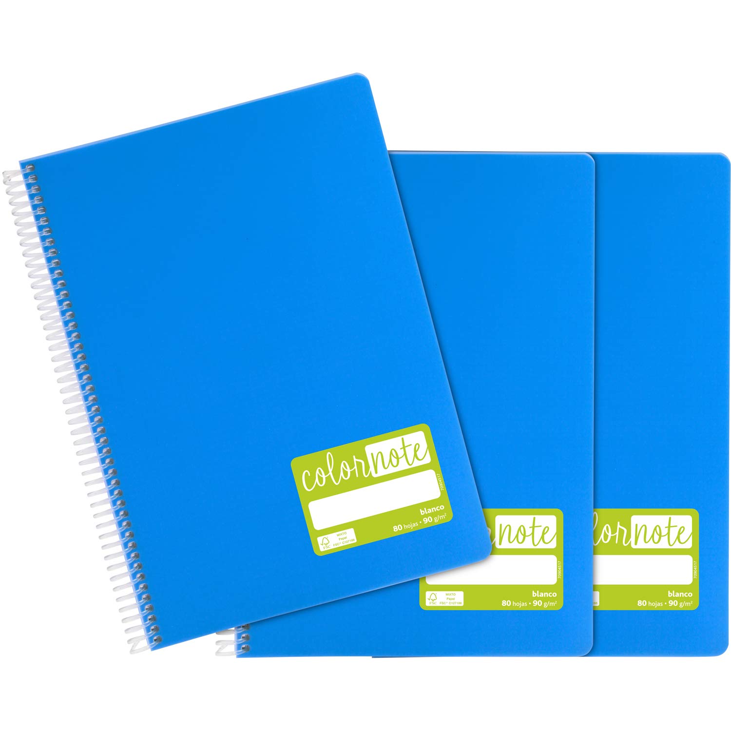 Grafoplás 98527630 Pack of 3 White Paper Notebooks, A4, Blue Polypropylene Covers, FSC Certified, ColorNote Series