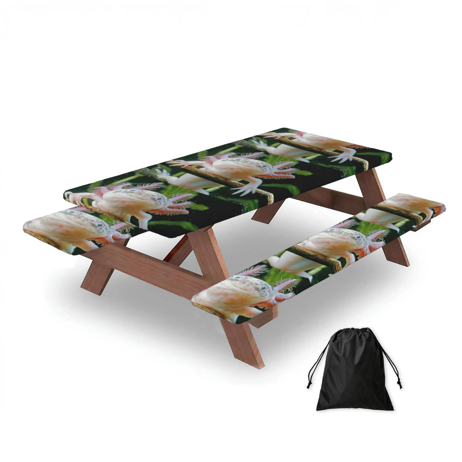 Dopklna As Picture Axolotl, Picnic Table Cover With Bench Covers -Waterproof Elastic Fitted Tablecloth For Garden Camping Patio 76X152cm