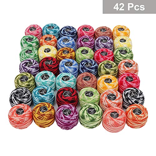 Kurtzy Fil à Crochet (42 Pièces) et 2 Crochets - Chaque 5 grammes, 43 mètres, Taille 8 - Boules à Fil de Coton - Fil de Couleur Assorti - Idéal pour Les débutants et Les Passionnés de Crochet