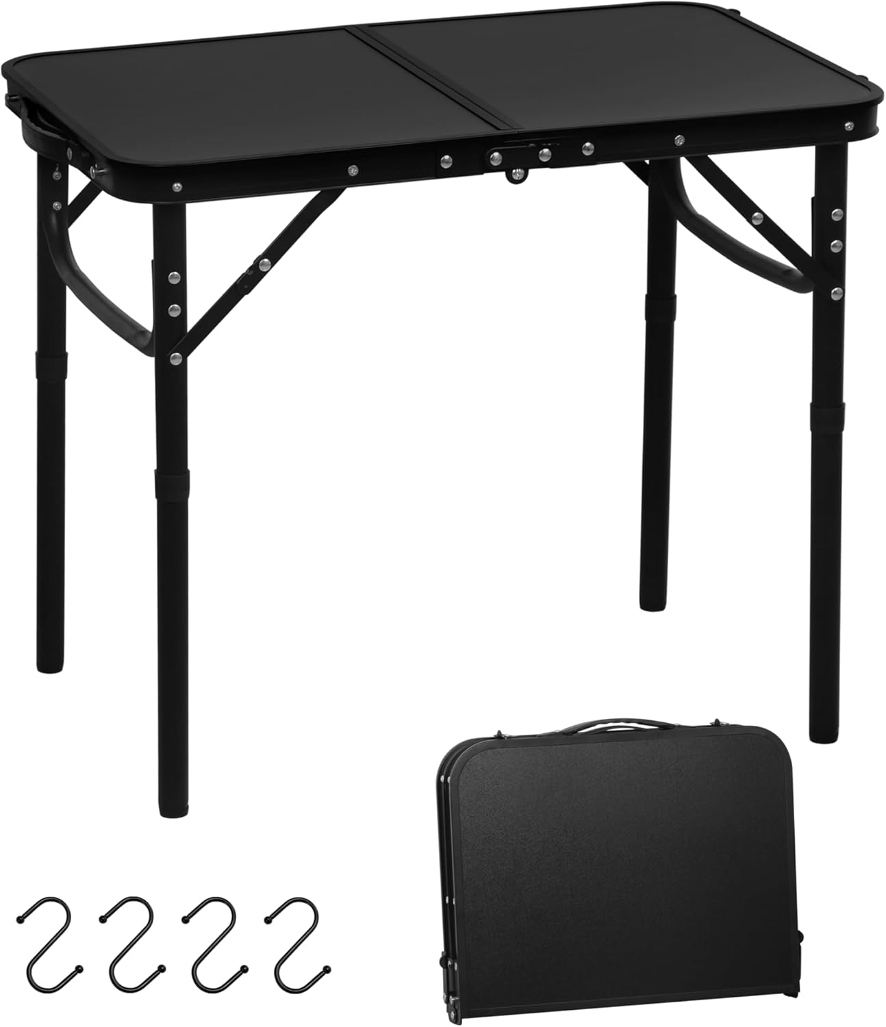 LOFTEY 2025 Reinforced Small Folding Table Portable, Small Foldable Camping Table, Heavy-Duty Mini Folding | 2 Adjustable Height | Lightweight Aluminum with Handle | 25" x 16" x 22", Black Black-v