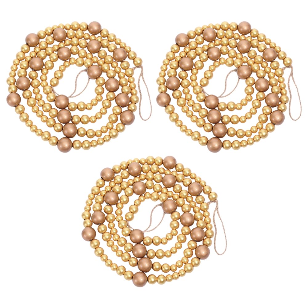 PH PandaHall 660cm Guirlande de Perles en Bois 3pcs x 220cm Guirlande de Perles en Bois Boho Vintage Rustique Ferme Suspendue pour Décoration de Maison Fête de Noël Jaune