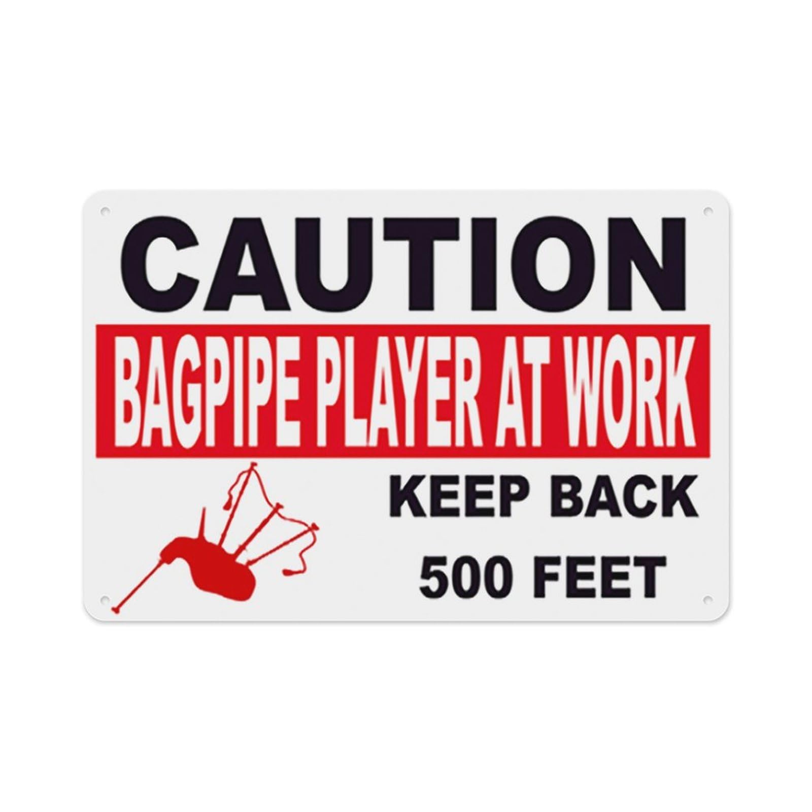 peiyeety Caution Bagpipe Player at Work Sign Aluminum Tin Warning Signs for Home Outdoor Garden 12X16 Inches