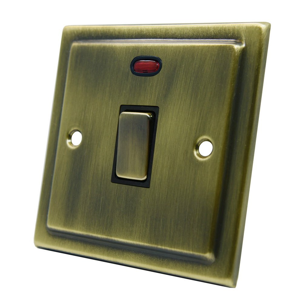AET VAB20ASWIBB 20 A Double Pole Victorian Antique Brass DP Switch with Neon Indicator