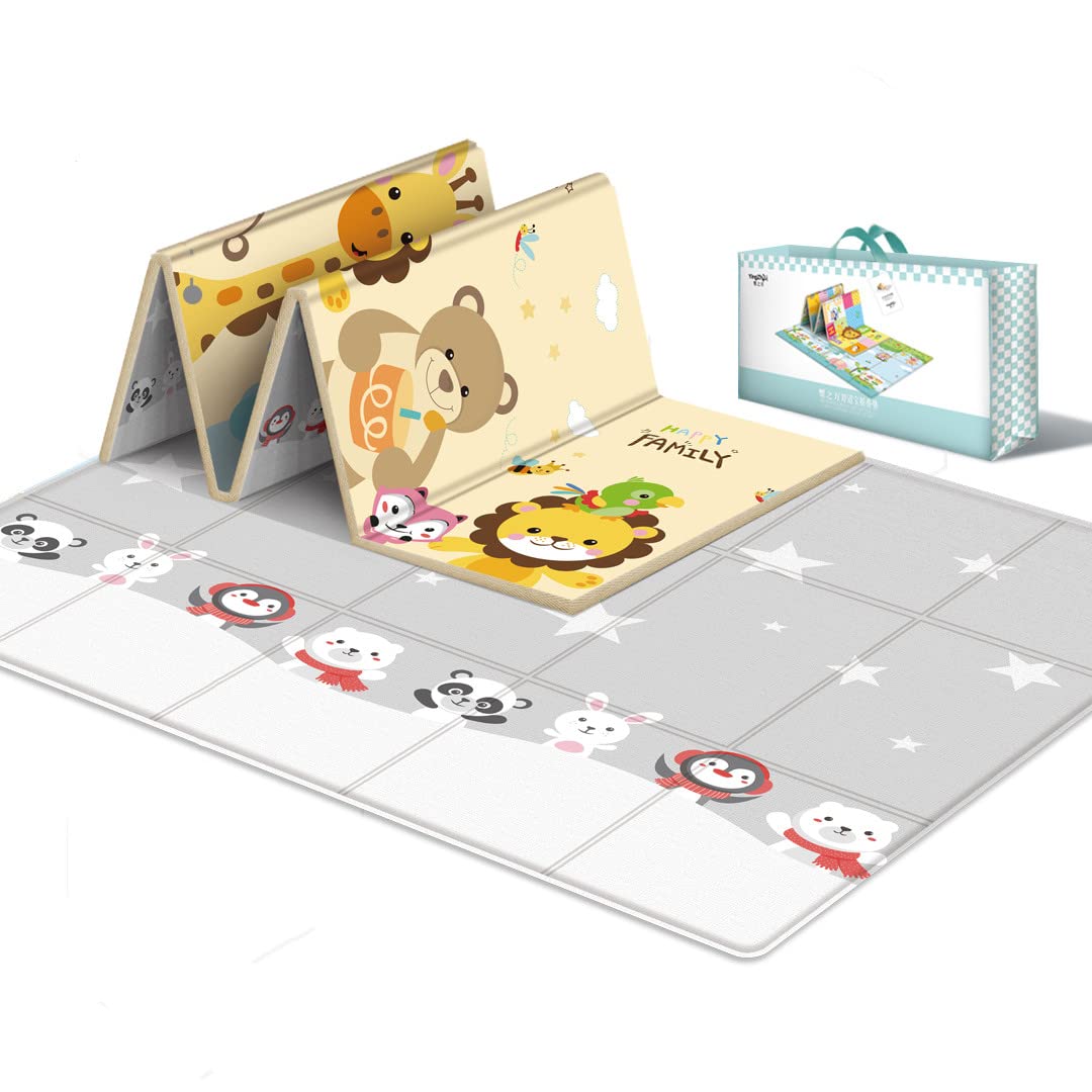 Tapis de Jeu pour Enfant Bebe 200x180x1cm Tapis de Sol en Mousse Epais Pliable Reversible - Tapis de Sol Imperméable Double Face pour Enfants - Tapis d'éveil pour Bébé
