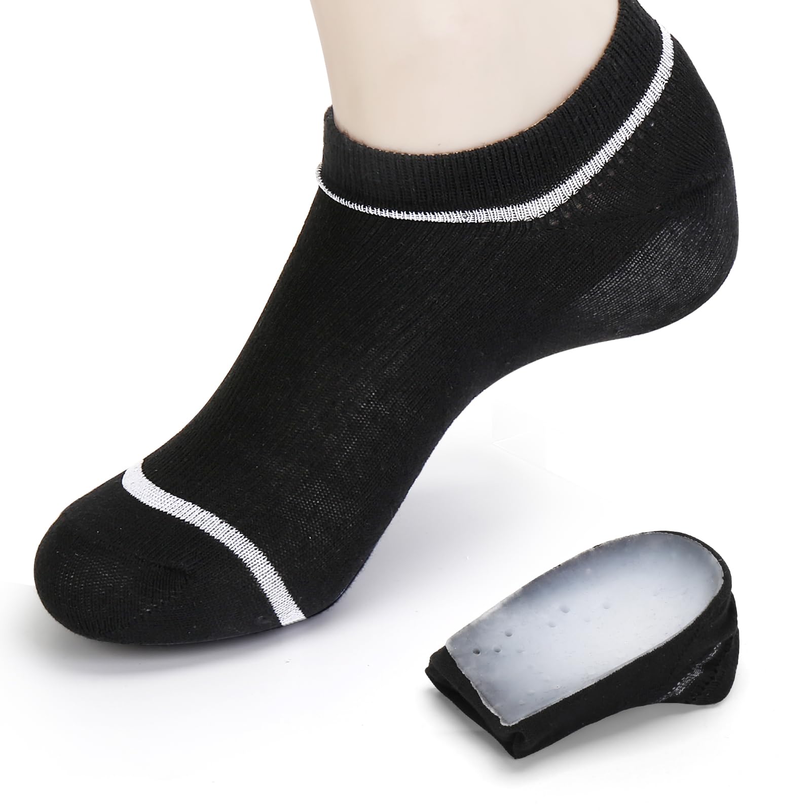 Invisible Height Increase Insoles with Socks 2-in-1, 1 Pair Wearable Heel Cushion Inserts, Non-Detachable Socks Heel Lift Insole, 1.4 inch, Black, Leg