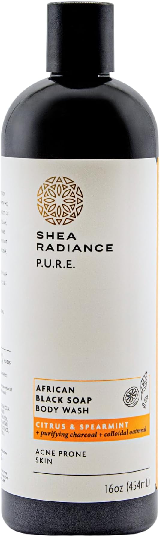Shea Radiance African Black Soap Body Wash - Dry Skin, Eczema, Rashes, Blemish Cleanser | Citrus Spearmint (16 oz)