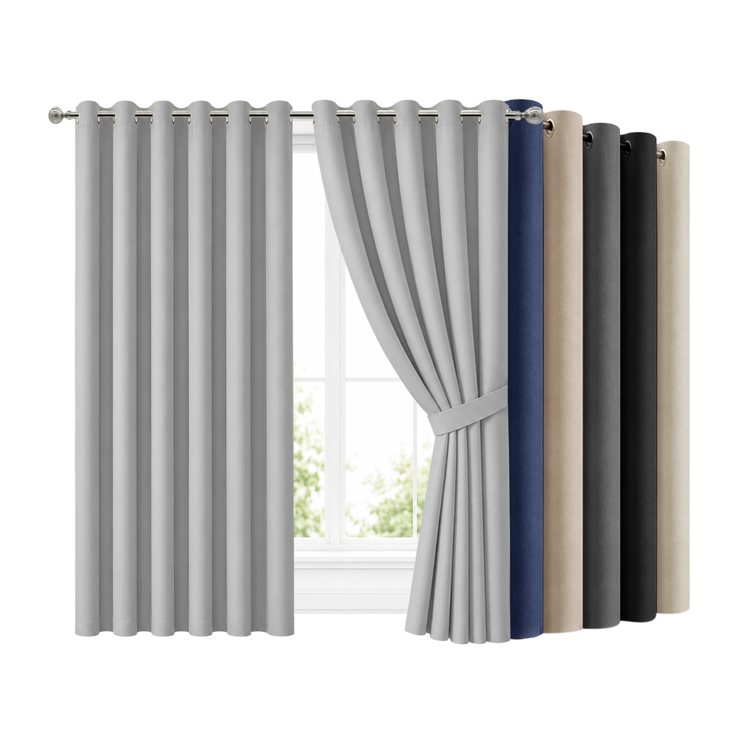Hafaa Blackout Curtains for Bedroom Light Grey 90x72 Inch Ring Top Black Out Curtains for Living Room Thermal Insulated Energy Savig Curtain and Drapes 2 Panels with Tiebacks