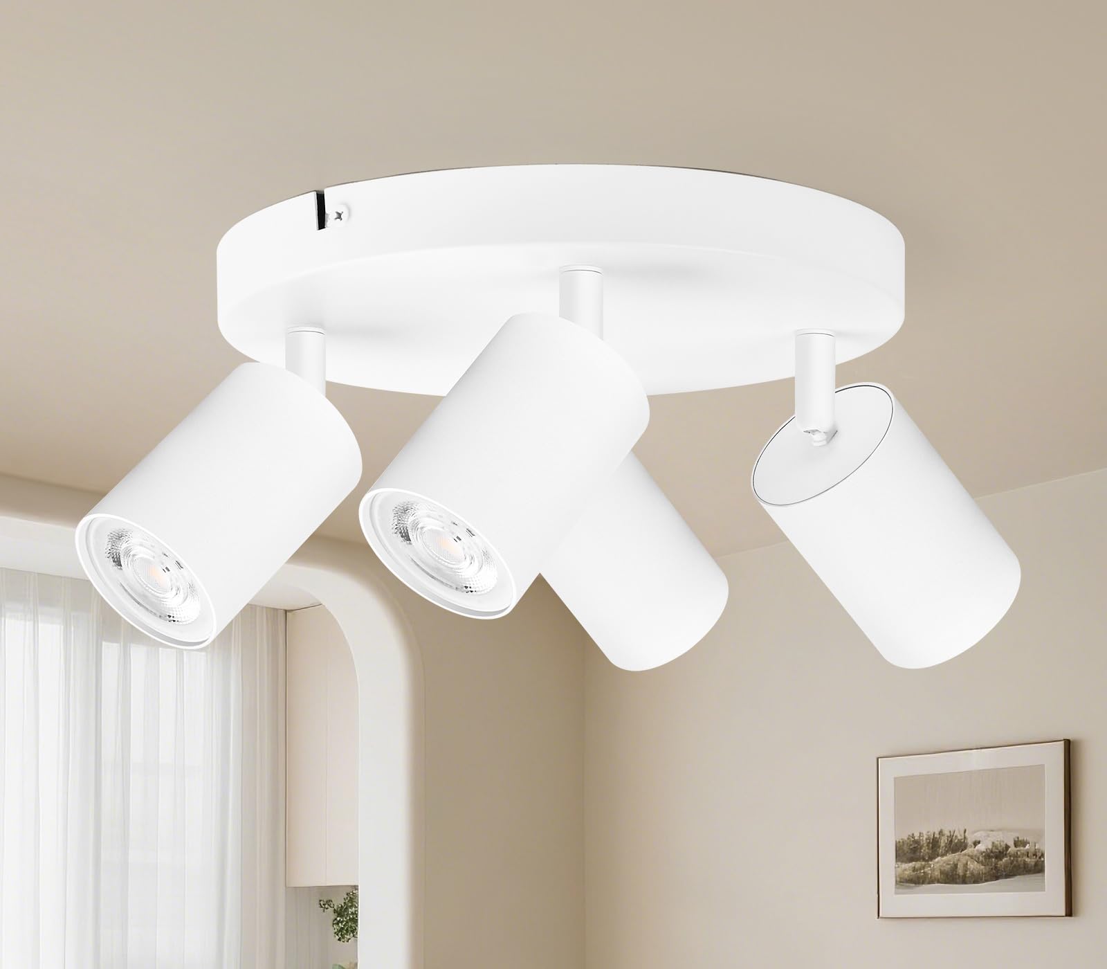 LED Ceiling Spotlight 4 Way, GU10 Spotlights Ceiling Lights Rotatable, Modern White Round Ceiling Spots for Kitchen Bedroom Living Room, Bulb Not Included