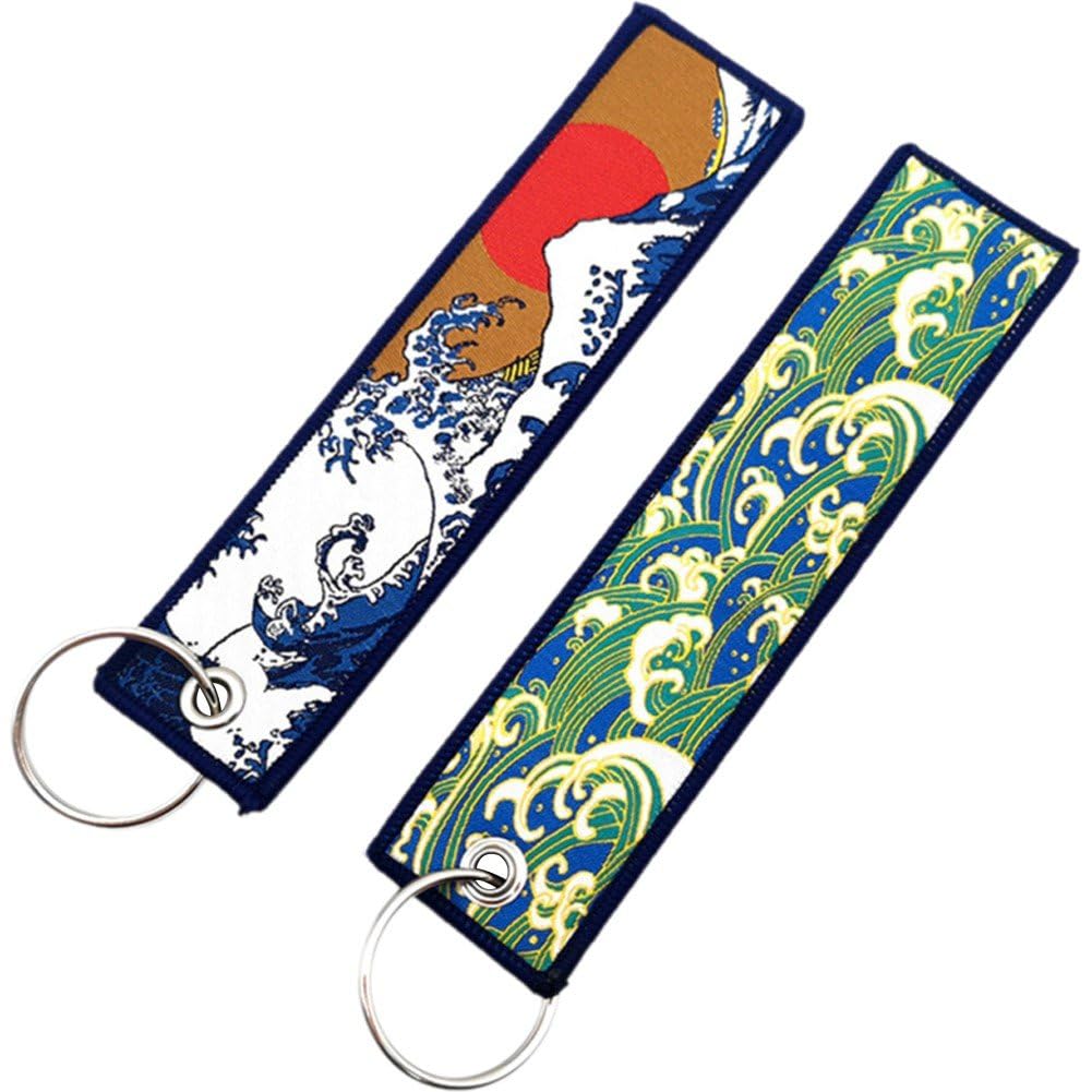 Uzztfa Style 1 2 Pcs Japanese Embroidery Key Fobs Keychain Backpack Key Tags Motorcycles Keychain Keyrings Accessories Gift Car Key Decorations Accessories
