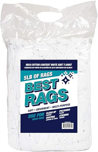 Arkwright Bolsa de trapos para camisetas – Bolsa de 5 libras – Paños de limpieza de algodón profesionales multiusos sin pelusas, sin rayas, para