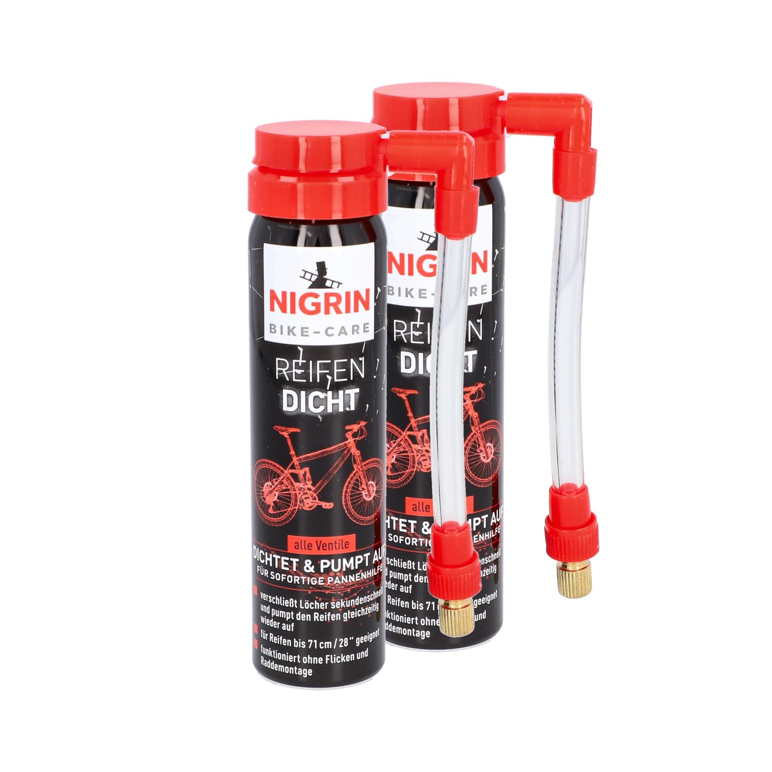 NIGRIN Fahrrad Reifendicht, sofortige Pannenhilfe, geeignet für alle gängingen Ventile, 75 ml (Packung mit 2)