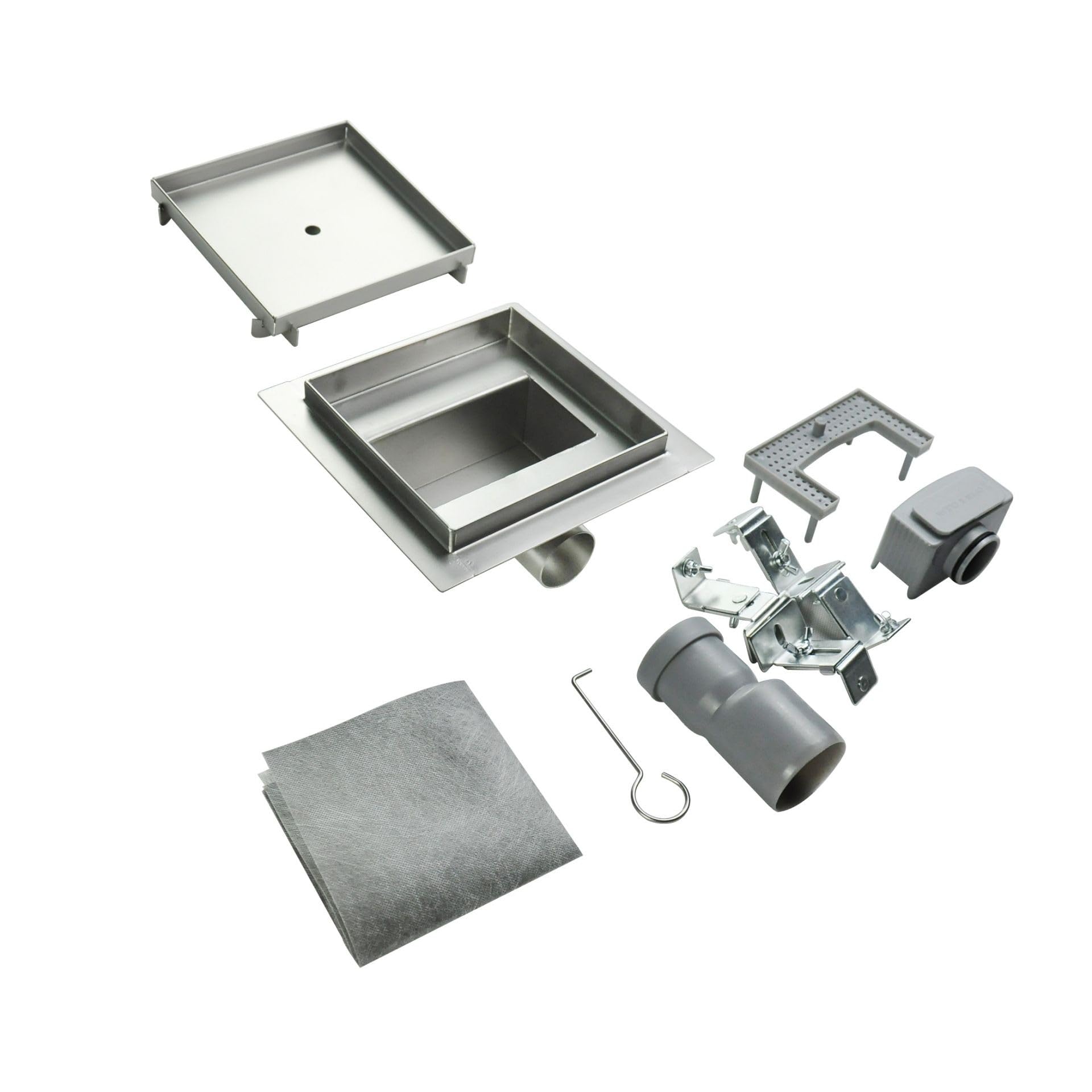 CIREA Caniveau de douche à carreler carré 20 x 20 cm, siphon anti-odeurs, drainage 36l/min, hauteur réglable
