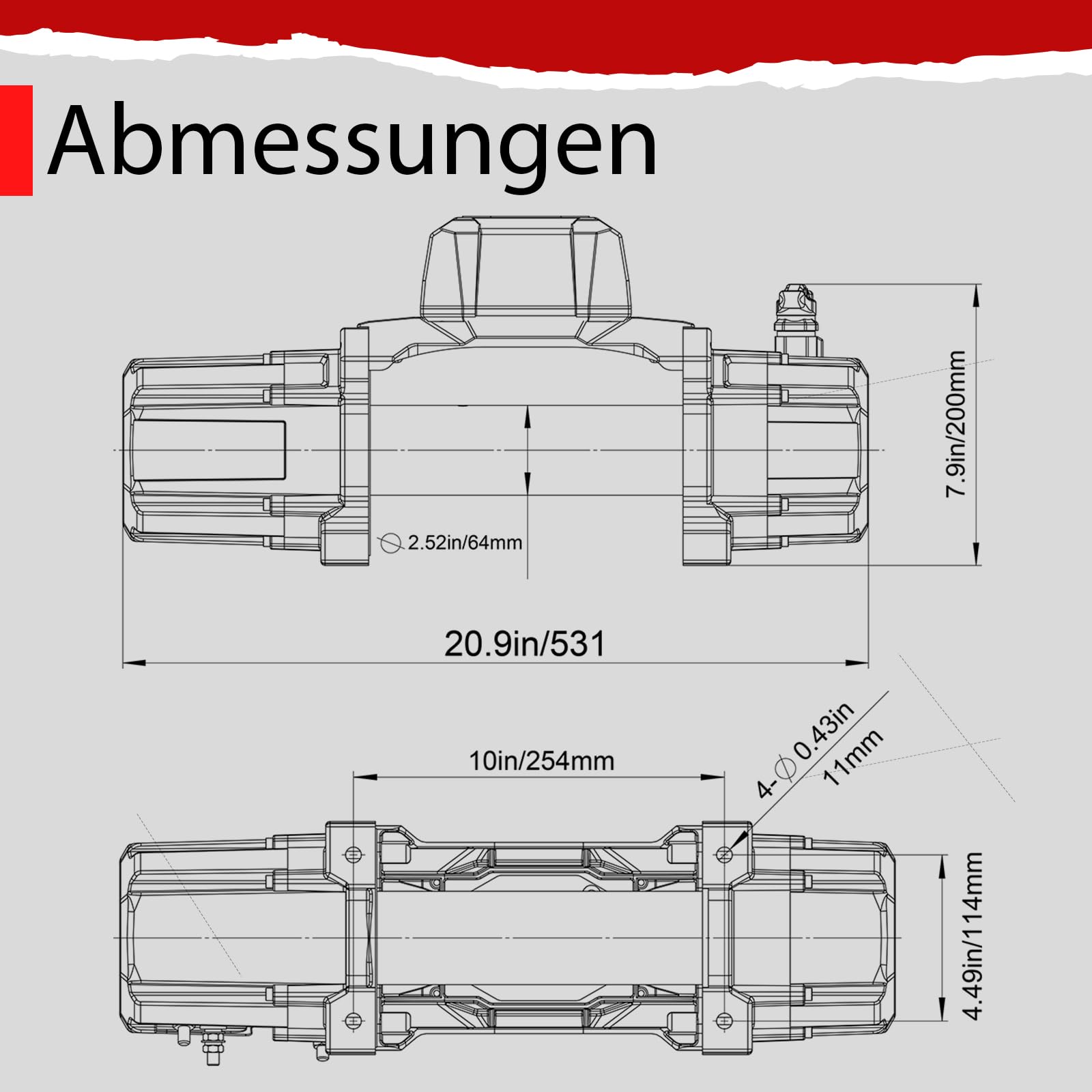 RUGCEL WINCH Elektrische Seilwinde 6123 kg (13500 lbs), 12V DC, IP67 Wasserdicht, Stahlkabel, 2-in-1 Funkfernbedienung & Kabelsteuerung, für Geländewagen,LKW & Boot