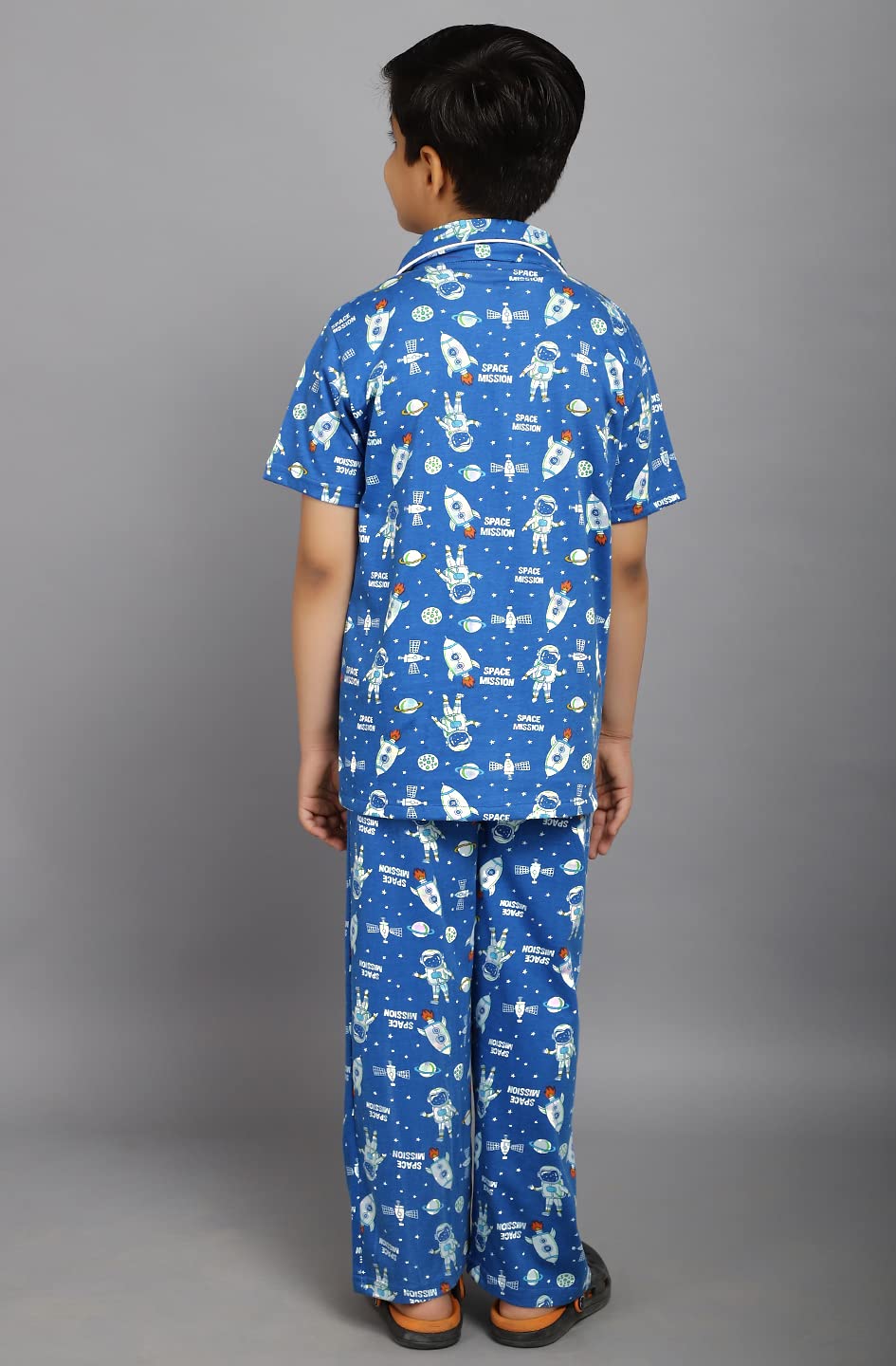 Ninos Dreams Space Mission Printed Collared Half Sleeves Boys Night Suit/Boys Night Dress Blue - Image 6 thumbnail