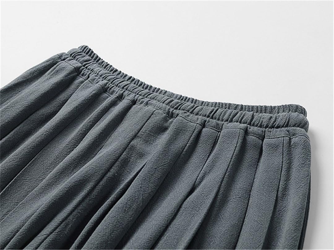 Vogrtcc Pantaloni di Lino Taglie Forti Pantaloni di Lino Casual da Uomo Pantaloni Larghi in Vita Elastica Estiva