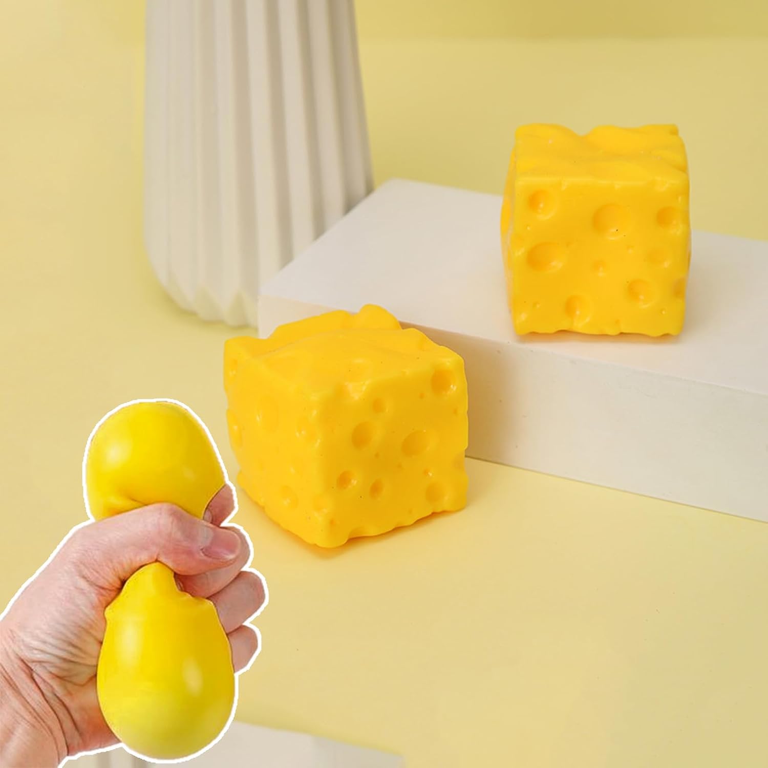 2Pcs Cheese Squeezes Toy, Cheese Stress Relief Soft Novelty Toy, Rebounding Cheeses Squeezes Fidgets Toys, Stress Relief Cheese Cube for Adults