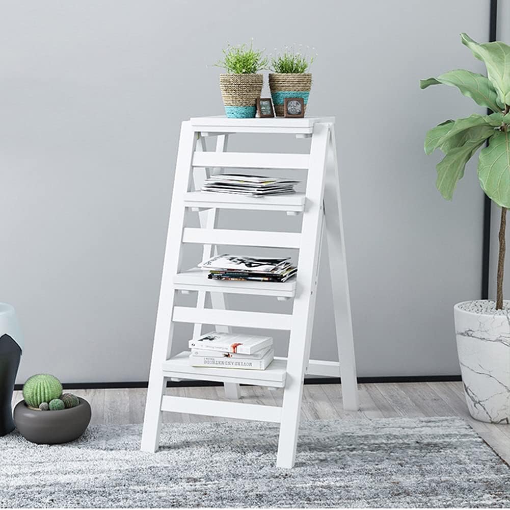 Wooden Folding Step Stool 4 Step Ladder Chair for Home Library Bedroom Multifunctional Foldable Climbing Stool