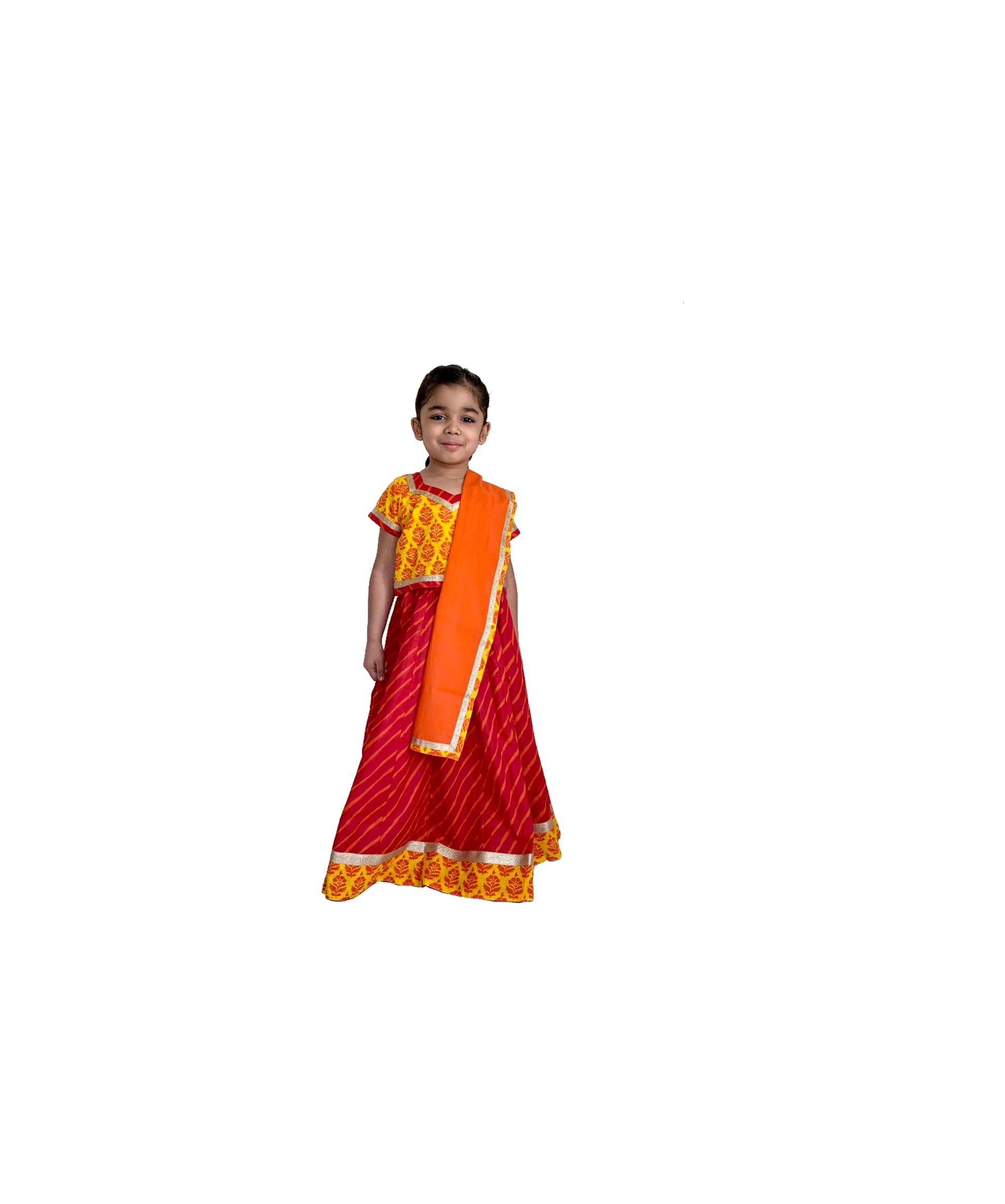 Flawnt Multicolor Traditional Cotton Lehenga Choli For Girls (6-12 Months, Red)
