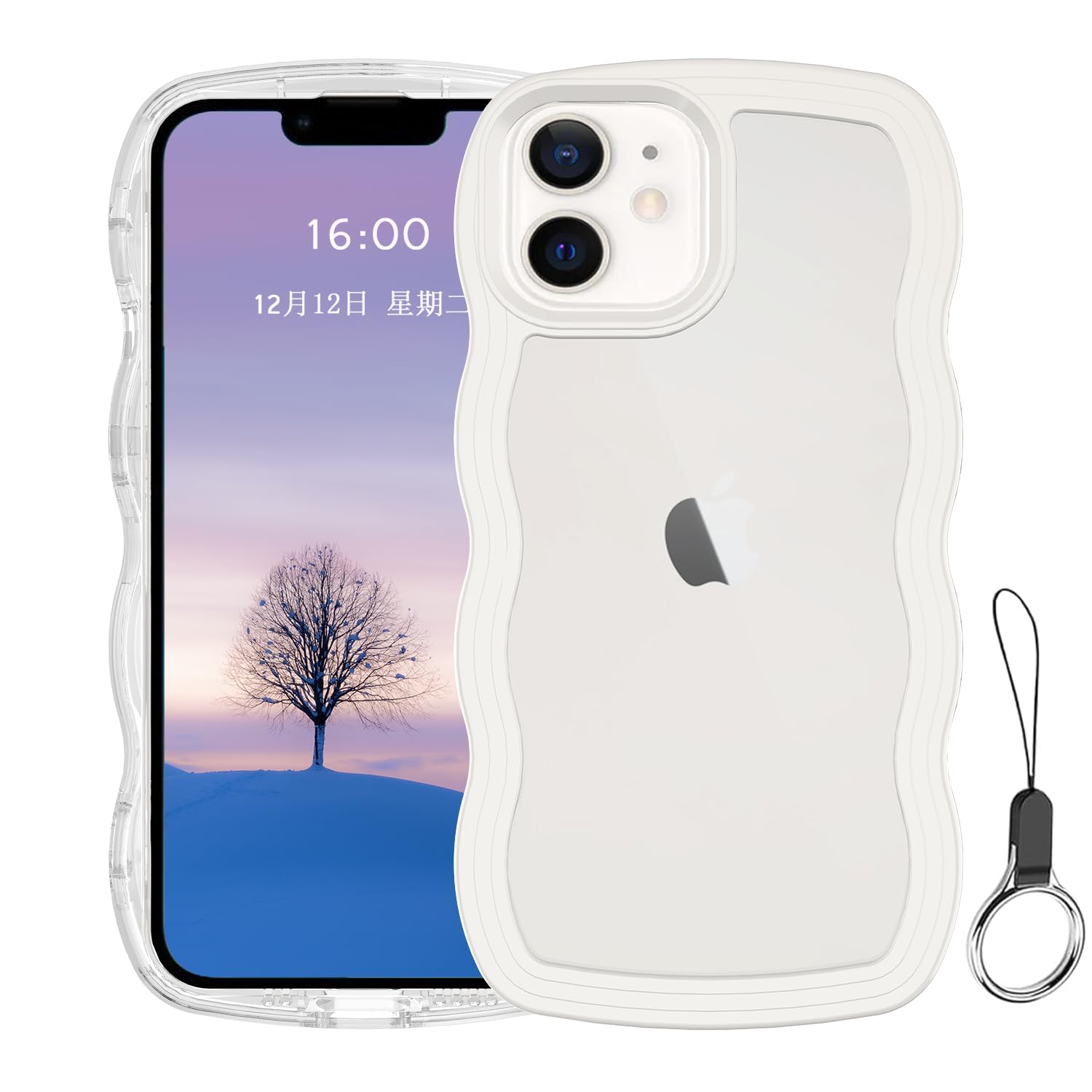 iPhone 12mini ケース クリア ウェーブ アイフォン 12mini TPU波状フレーム うねうね アイフォン12mini 滑り止め スマホケースウェーブ デザイン 手にフィット 韓国 可愛い 女性用 女子向け 透明 ケースカバー 人気 落下防止 耐衝撃 ストラップホール付き アイフォン12mini なみなみ ワイヤレス充電対応(iPhone 12mini-ホワイト)