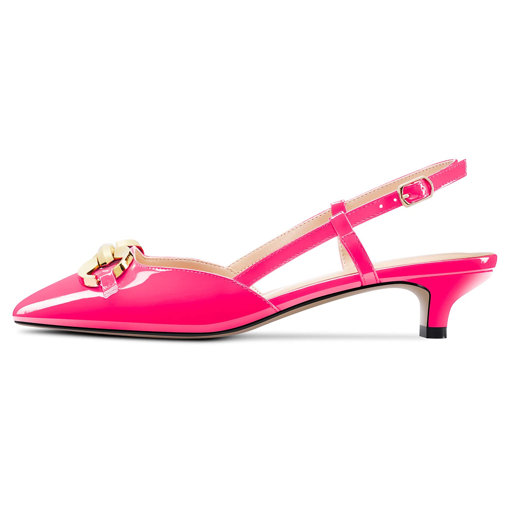 HEUIVZAR Slingback Pumps de Mujer Puntiaguada Punta Bajos Gatito Heel Correa Tobillo Charol Casual Confort Dress Zapatos 3.5 CM