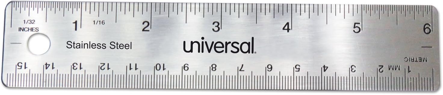 Universal UNV59026 6 in. Long Standard/Metric Stainless Steel Ruler