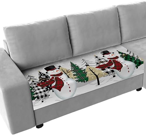 Fundas de cojín para sofá, diseño de muñeco de nieve de Navidad, diseño de búfalo verde, a cuadros, color gris, fundas elásticas para sofá, fundas