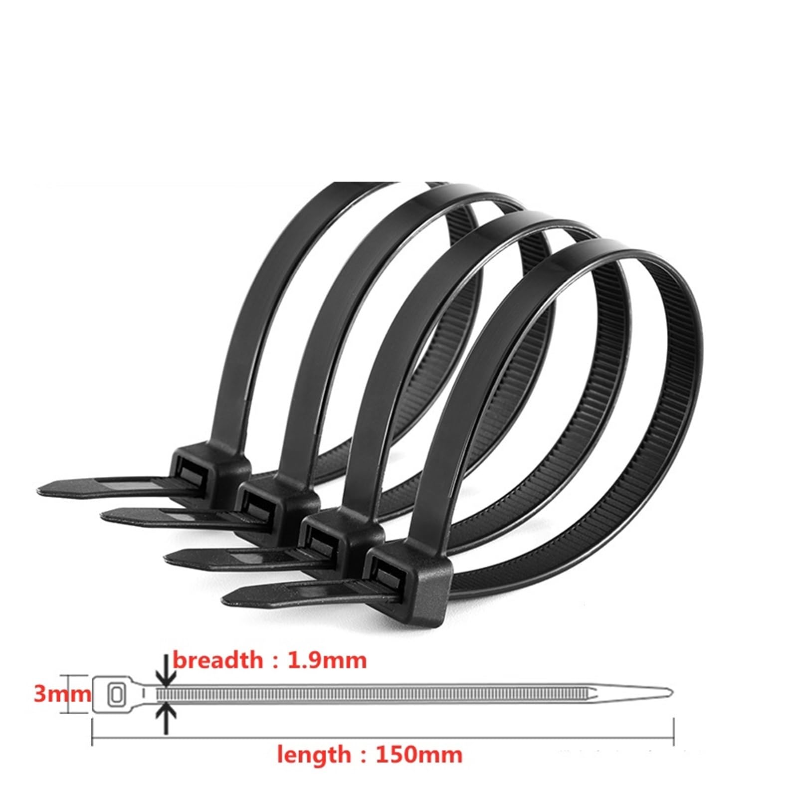 Sepkus 100 Bridas de Nailon para Cables 3 x 100/4 x 150/5 x 200, Color Negro, 100 Unidades, tamaño: 3 x 150 (Negro, 100 Unidades, 4 x 150)