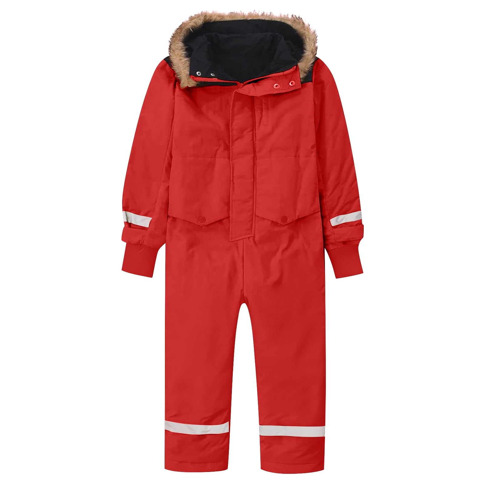 Tuta da neve per bambini con cappuccio e strisce riflettenti, tuta da sci termica, invernale, calda, da neve, antivento, con tuta rimovibile in softshell