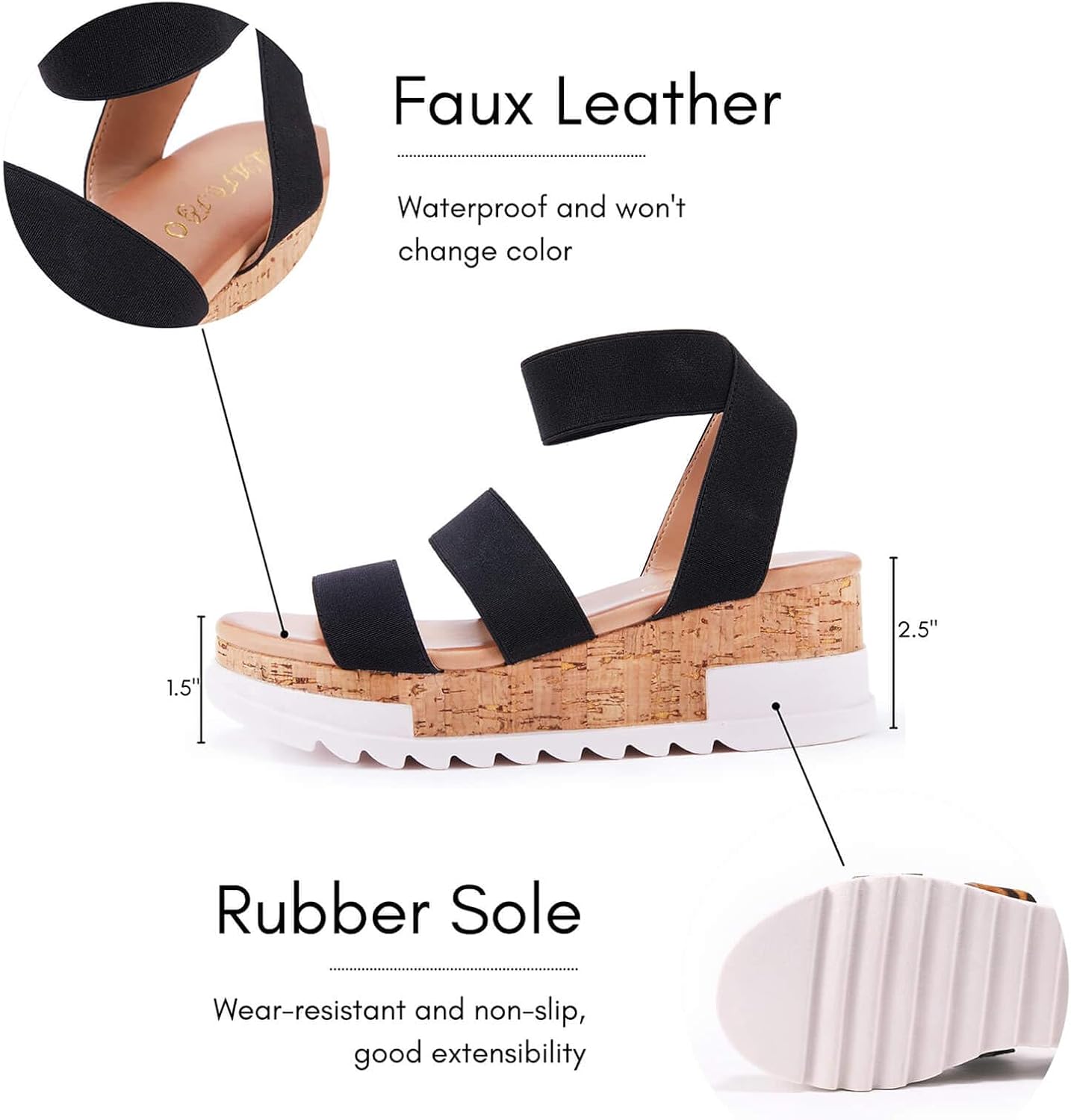 LAICIGO Women’s Open Toe Wedge Platform Sandals Ankle Elastic Strap Cork Flatform Slingback Summer Sandals - Image 4