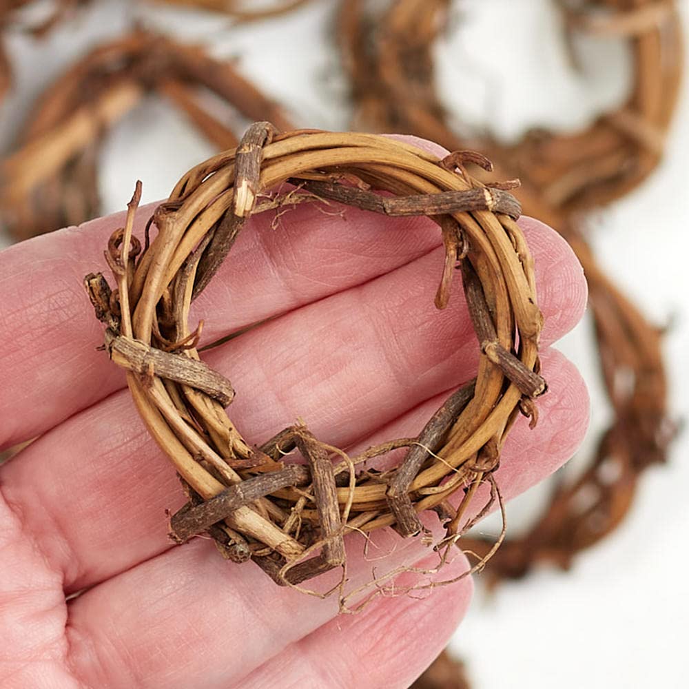 Pack of 12 Mini Grapevine Wreaths - Miniature Natural Dried Vine Twig Rings for Napkin Rings, Tiny Crafts, and DIY Decorations by Factory Direct Craft (2 inch diam)