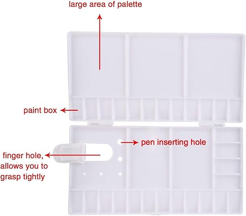 Miniatura 3 de SUNIY - Paleta de acuarela plegable para pintar con 33 compartimentos, agujero para el pulgar y soportes para pinceles, color blanco