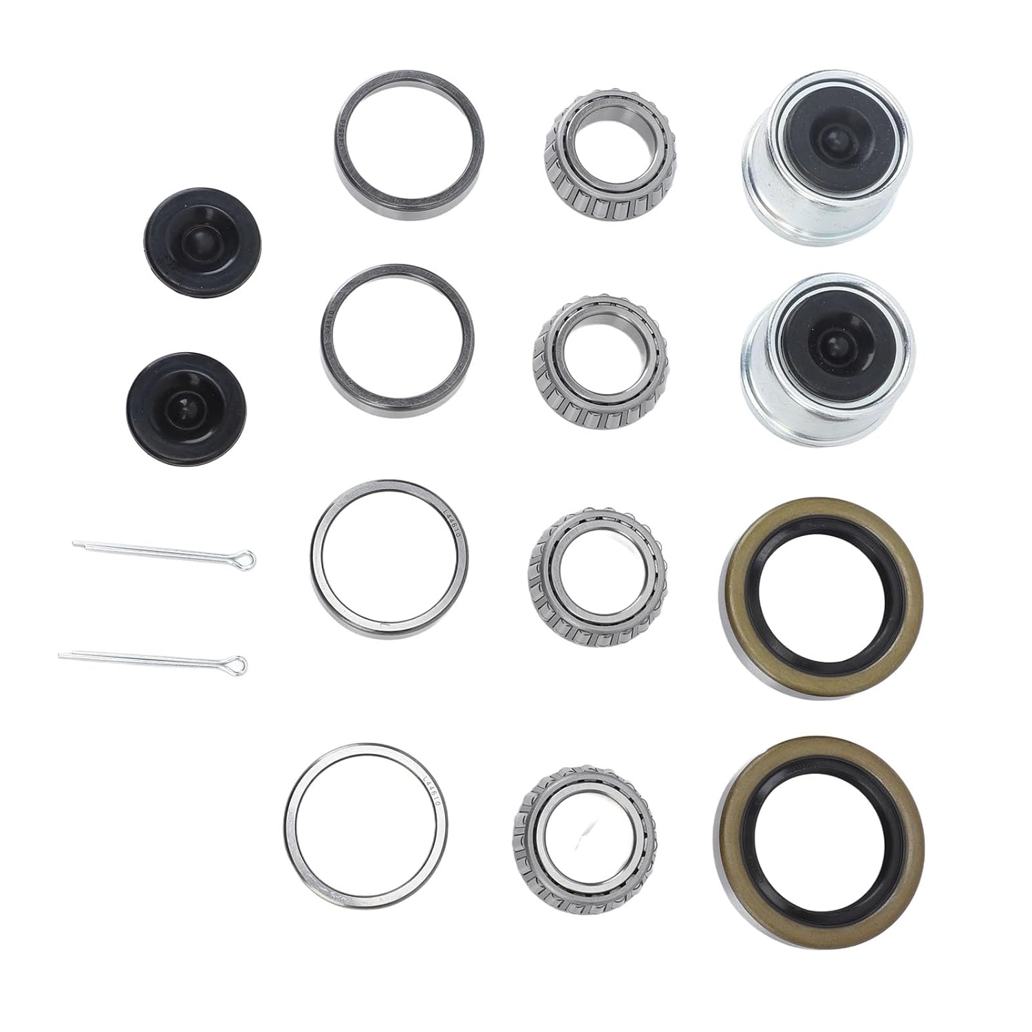 2 Sets Boat Trailer Axle Hub Wheel Bearing Kit with Grease and 1.98in Dust, Fit for 1 1/16in 2000 2200 Lbs Axle, Performance Steel Alloy and Rubber Construction,