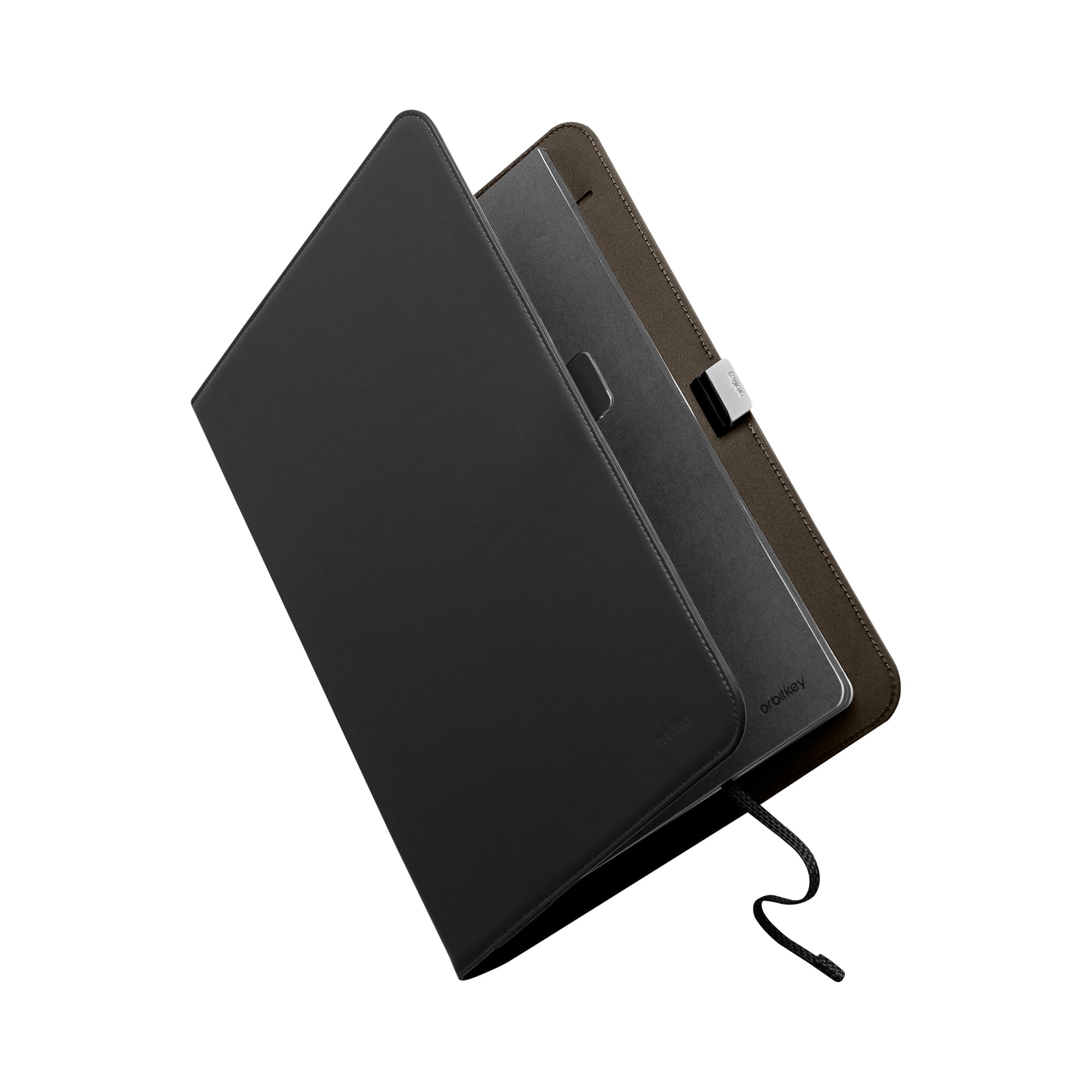 Orbitkey Compendium โ Premium Vegan Leather & Recycled Fabric โ Leather-Free Notebook Cover - Elastic Cord Closure, Hidden Card Slots & Pen Holder โ Professional Organiser & Document Folio (Black, A4)