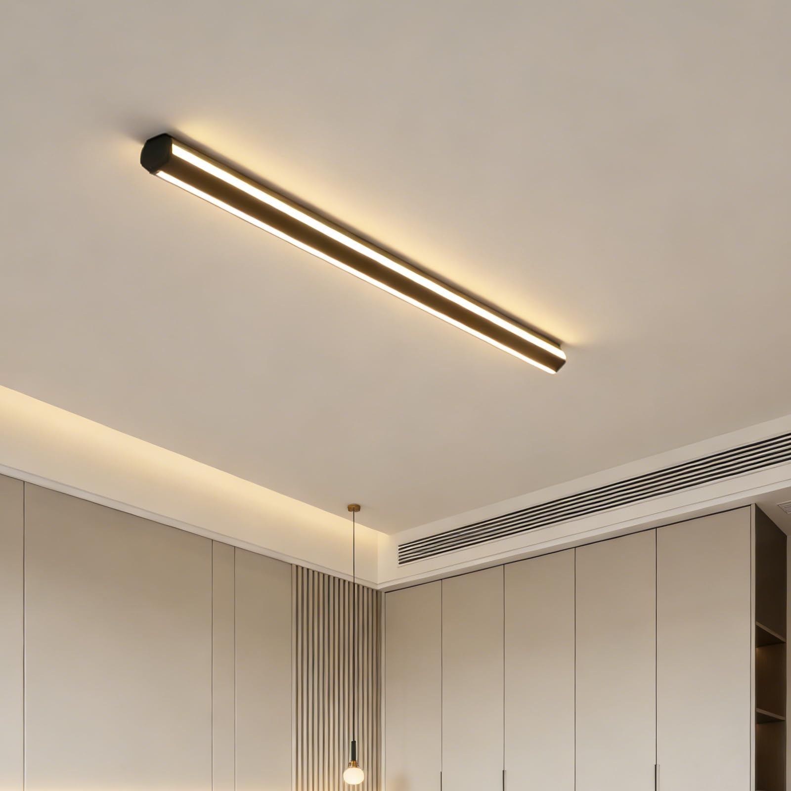 Oświetlenie sufitowe LED, minimalistyczne, długie, prostokątne, do wnętrz, nowoczesna, aluminiowa, lampa sufitowa, czarna/biała, dekoracja do korytarza, kuchni, jadalni (120 cm, czarne, ciepłe światło
